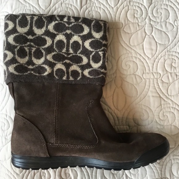 Coach Tatum Signature C Wool and Sued Brown Boots, Size 8 - Picture 7 of 13